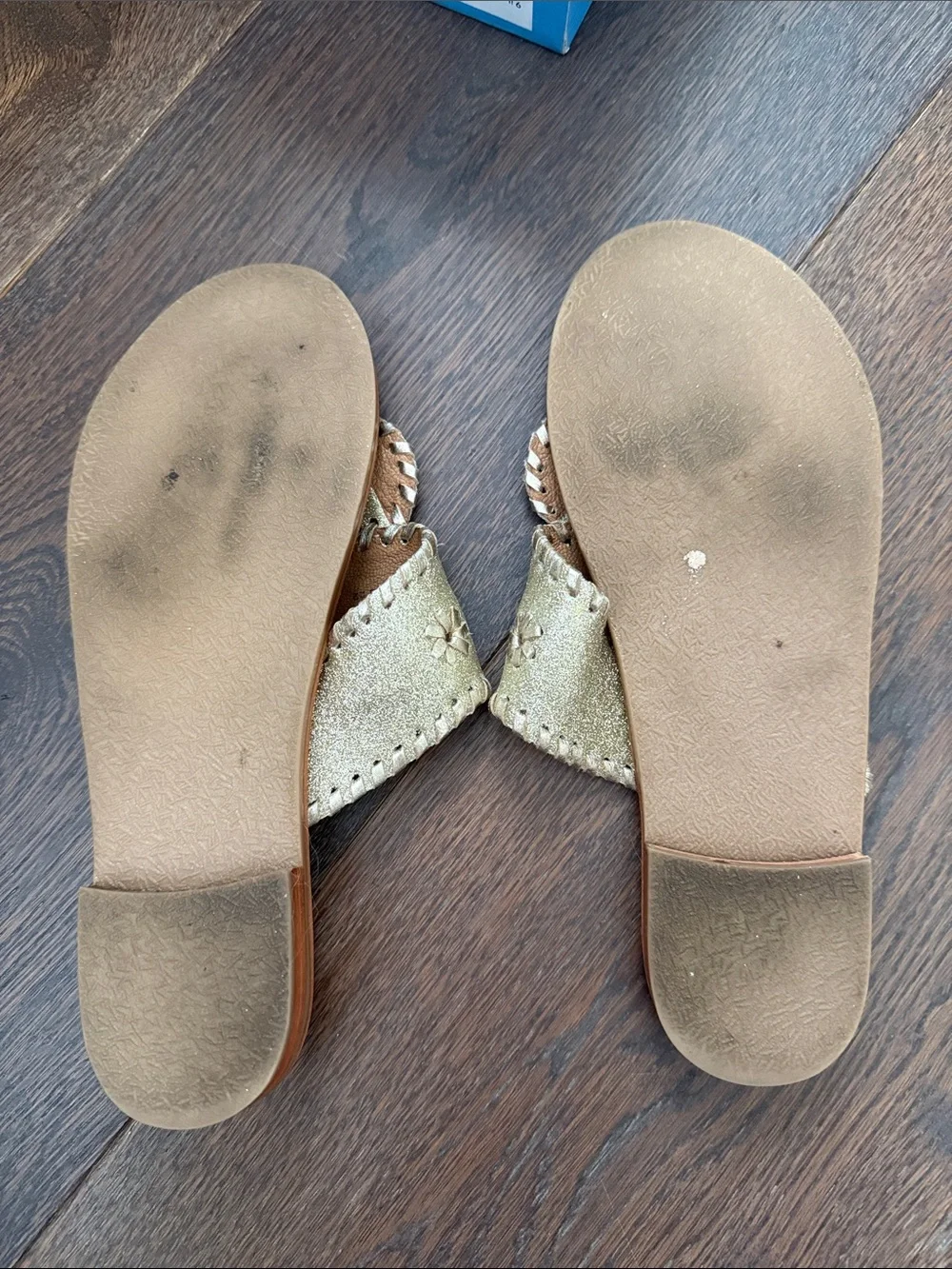 Jack Rogers Girls Gold Glitter Leather Slide Sandals